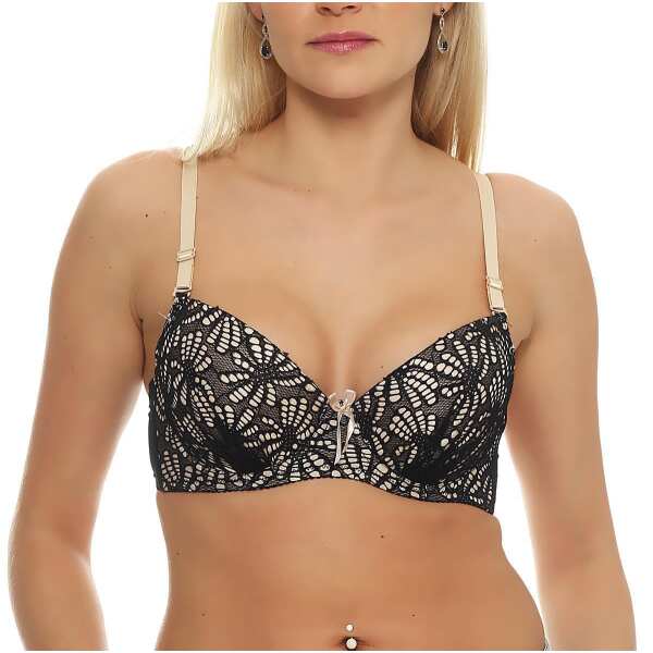 Damen Push-Up BH Bügel-BH mit Schleife und Spitze; Beige 70 C