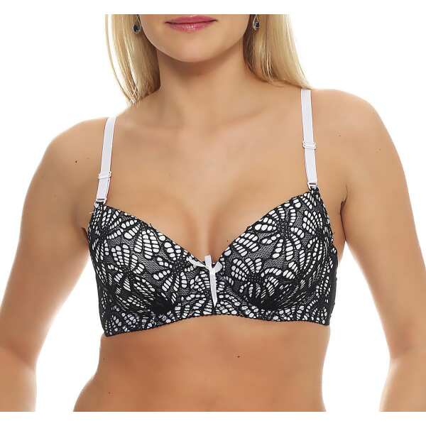 Damen Push-Up BH Bügel-BH mit Schleife und Spitze; Weiß 70 C
