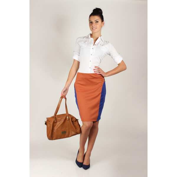 Bleistiftrock Langer Rock mit Reißverschluss zweifarbig, Ziegelrot-Blau M/38