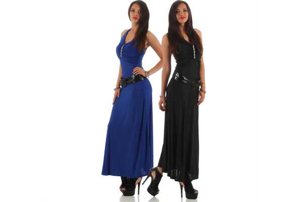 Damen Maxi Neckholder Sommerkleid mit Gürtel;