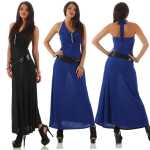 Damen Maxi Neckholder Sommerkleid mit Gürtel;
