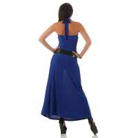 Damen Maxi Neckholder Sommerkleid mit Gürtel; Blau/S/M