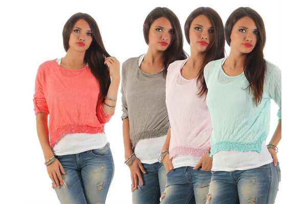 Damen 3/4 Ärmel Bluse  2-in-1 Tunika ink.Top ; S/M