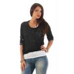 Damen 3/4 Ärmel Bluse  2-in-1 Tunika ink.Top ; S/M