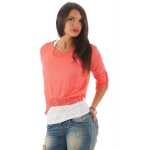 Damen 3/4 Ärmel Bluse  2-in-1 Tunika ink.Top ; S/M
