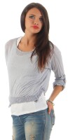 Damen 3/4 Ärmel Bluse 2 teiler Tunika ; Grau S/M