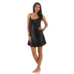 Damen kurzes Satin Negligé Nachtkleid Nachthemd Satin; Schwarz L