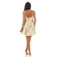 Damen kurzes Satin Negligé Nachtkleid Nachthemd Satin; Gelb S