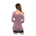 Damen 3/4 Arm Shirt Bluse Tunika mit freier Schulter,