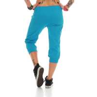 Damen Jogginghose 3/4 Capri Sport-Hose Baumwolle; Türkis S/36