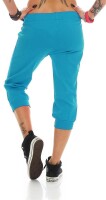 Damen Jogginghose 3/4 Capri Sport-Hose Baumwolle; Türkis M/38