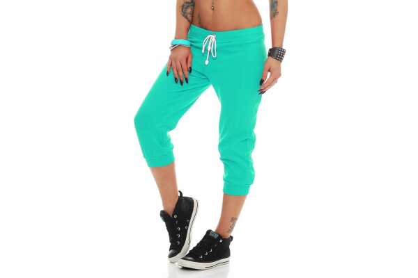 Damen Jogginghose 3/4 Capri Sport-Hose Baumwolle; Mintgrün 4XL/48