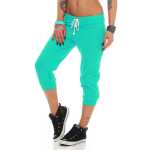 Damen Jogginghose 3/4 Capri Sport-Hose Baumwolle;...