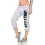 Damen 3/4 Jogginghose mit "WORK OUT"; Grau-Schwarz M/38