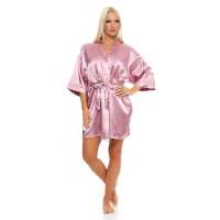 Damen Morgenmantel kurzer Kimono in Satin-Optik; Heide XXL