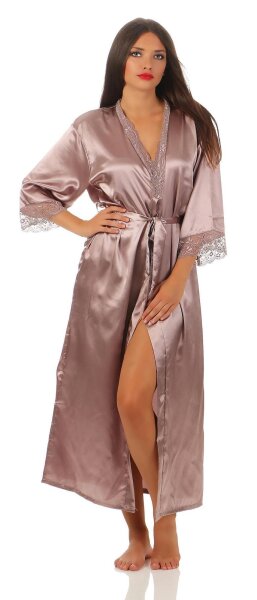 Damen langes Kimono Seidenrobe Morgenmantel; Cappucino S