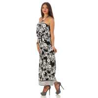 Damen Maxi Neckholder Kleid Sommerkleid mit Blumenmuster; Schwarz-Weiß/S/M