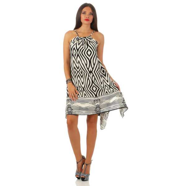 Damen Kleid Strandmode Ärmellos Sommerkleid; Zebra ecru/S/M