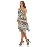Damen Kleid Strandmode Ärmellos Sommerkleid; Zebra ecru/S/M
