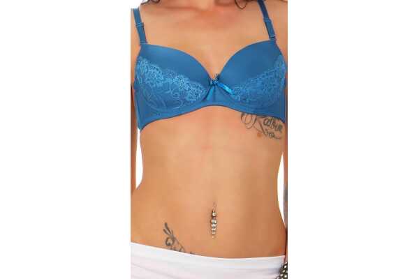 Wattierte Bügel BHs mit Spitze Büstenhalter Unterwäsche Cup B; Blau 75 B