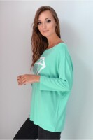 Damen Langarm Bluse Oberteil mit Motiv; Mintgrün/L/XL