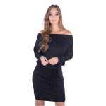 Kleid Knielang mit Bindegürtel Langarm; Schwarz L/XL