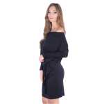 Kleid Knielang mit Bindegürtel Langarm; Schwarz L/XL