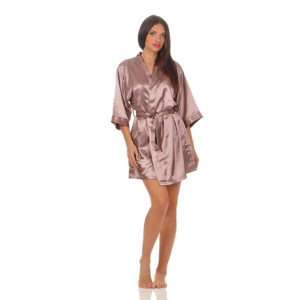 Damen Morgenmantel kurzer Kimono in Satin-Optik; Cappuccino XXL