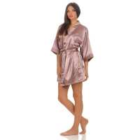 Damen Morgenmantel kurzer Kimono in Satin-Optik; Cappuccino XXL