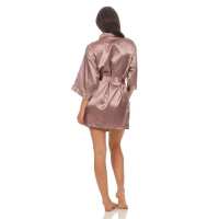 Damen Morgenmantel kurzer Kimono in Satin-Optik; Cappuccino XXL