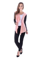 Damen Cardigan mit PU-Ärmeln Jacke Bolero; Lachs 2XL/3XL