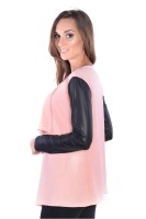 Damen Cardigan mit PU-Ärmeln Jacke Bolero; Lachs 2XL/3XL