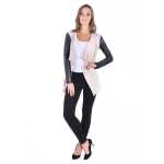 Damen Cardigan mit PU-Ärmeln Jacke Bolero; Beige 2XL/3XL