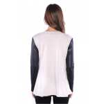 Damen Cardigan mit PU-Ärmeln Jacke Bolero; Beige 2XL/3XL