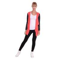 Damen Cardigan mit PU-Ärmeln Jacke Bolero; Koralle L/XL
