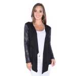 Damen Cardigan mit PU-Ärmeln Jacke Bolero; Schwarz S/M