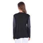 Damen Cardigan mit PU-Ärmeln Jacke Bolero; Schwarz S/M