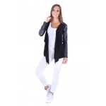 Damen Cardigan mit PU-Ärmeln Jacke Bolero; Schwarz S/M