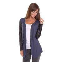 Damen Cardigan mit PU-Ärmeln Jacke Bolero; Grafit L/XL