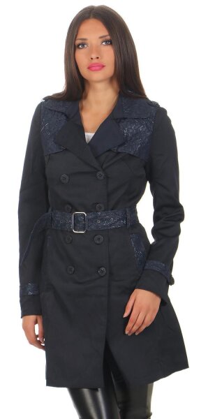 Damen Trenchcoat Mantel Parker Jacke; Dunkelblau S