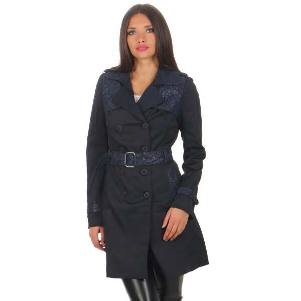 Damen Trenchcoat Mantel Parker Jacke; Dunkelblau L