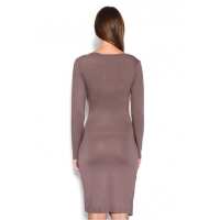Damen Kleid Wickelkleid Langarm Raffungen V-Ausschnitt; Cappuccino/2XL/3XL