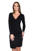 Damen Kleid Wickelkleid Langarm Raffungen V-Ausschnitt;...