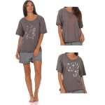 Damen kurzer Pyjama Tshirt mit Hotpants Nachtwäsche;