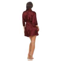 Damen Morgenmantel kurzer Kimono in Satin-Optik; Dunkelrot S