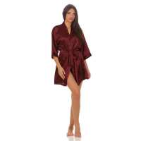 Damen Morgenmantel kurzer Kimono in Satin-Optik; Dunkelrot M
