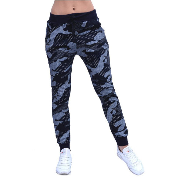 Damen Jogging Sport Hose mit Taschen Camouflage; Schwarz/S
