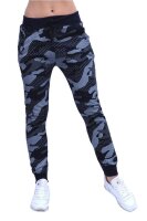 Damen Jogging Sport Hose mit Taschen Camouflage; Schwarz/S