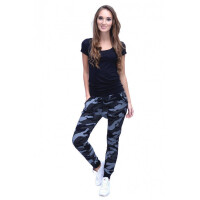 Damen Jogging Sport Hose mit Taschen Camouflage; Schwarz/S