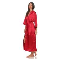 Damen langes Kimono Nachtmantel Seidenrobe Morgenmantel,  Weinrot L